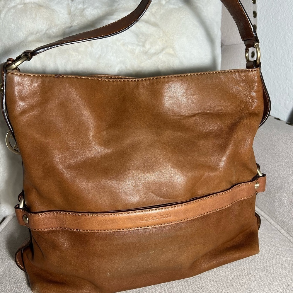 Pre-Owned Michael Kors Genuine Brown Soft Leather Large Shoulder Tote Bag - Picture 2 of 11